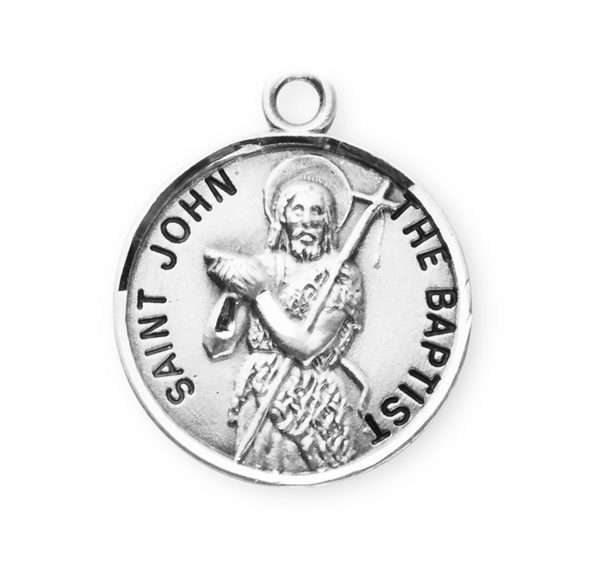 Patron Saint John the Baptist Round Sterling Silver Medal Pendant with Chain