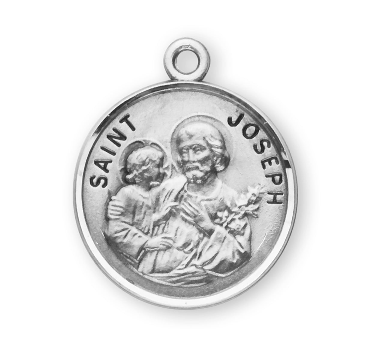 Patron Saint Joseph Oval Sterling Silver Medal Pendant with Chain