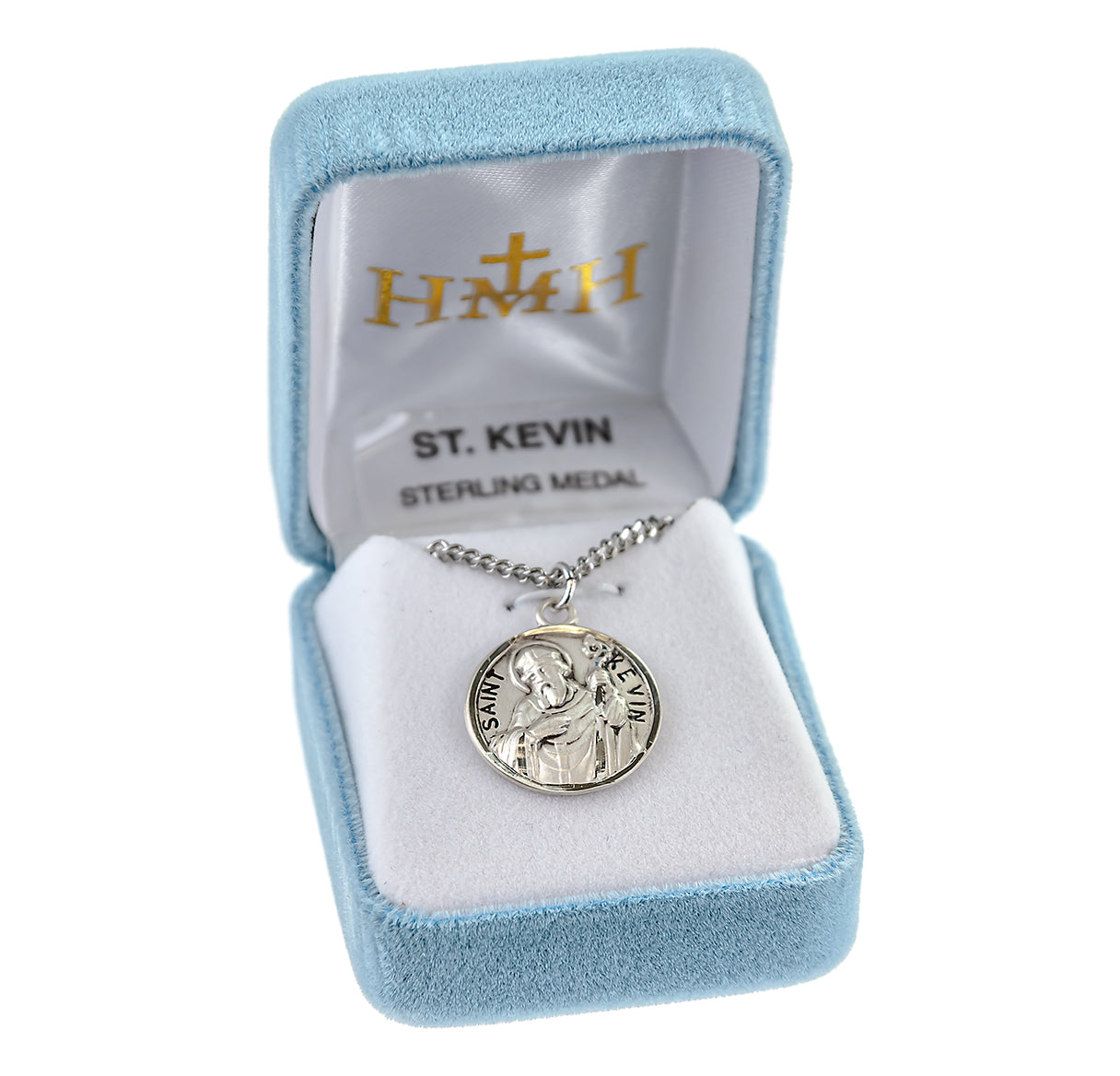 Patron Saint Kevin Round Sterling Silver Medal Pendant with Chain