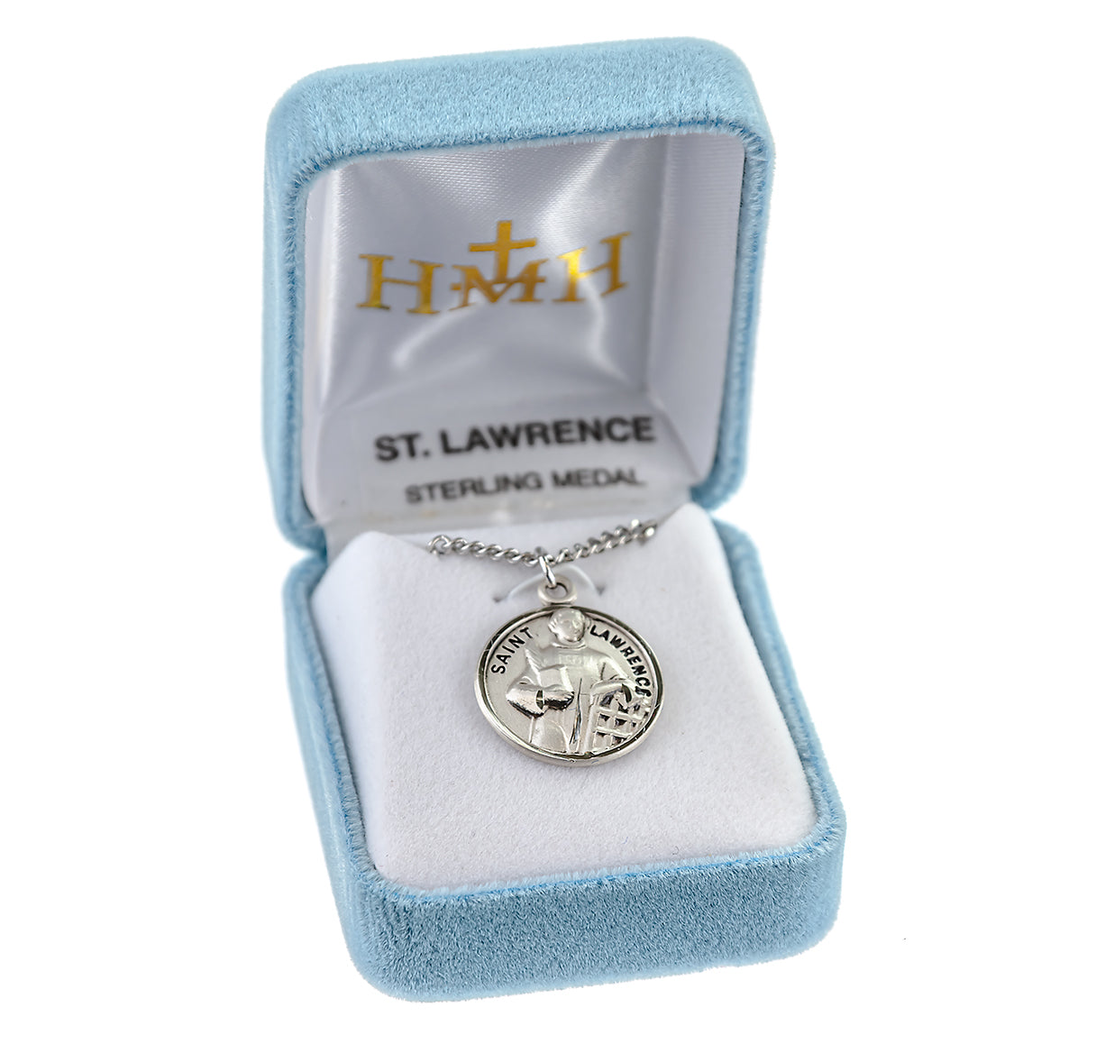 Patron Saint Lawrence Round Sterling Silver Medal Pendant with Chain