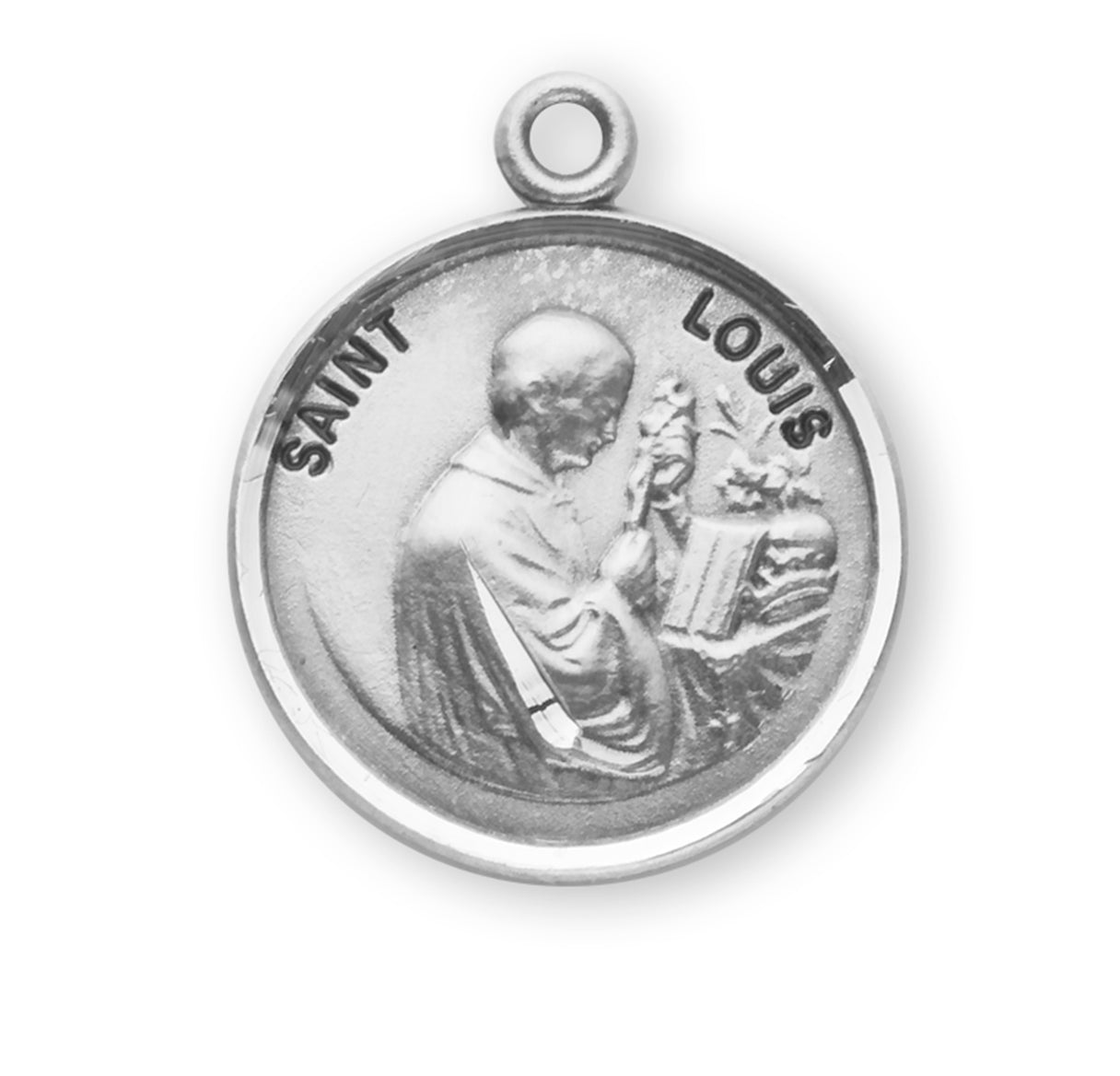 Patron Saint Louis Round Sterling Silver Medal Pendant with Chain