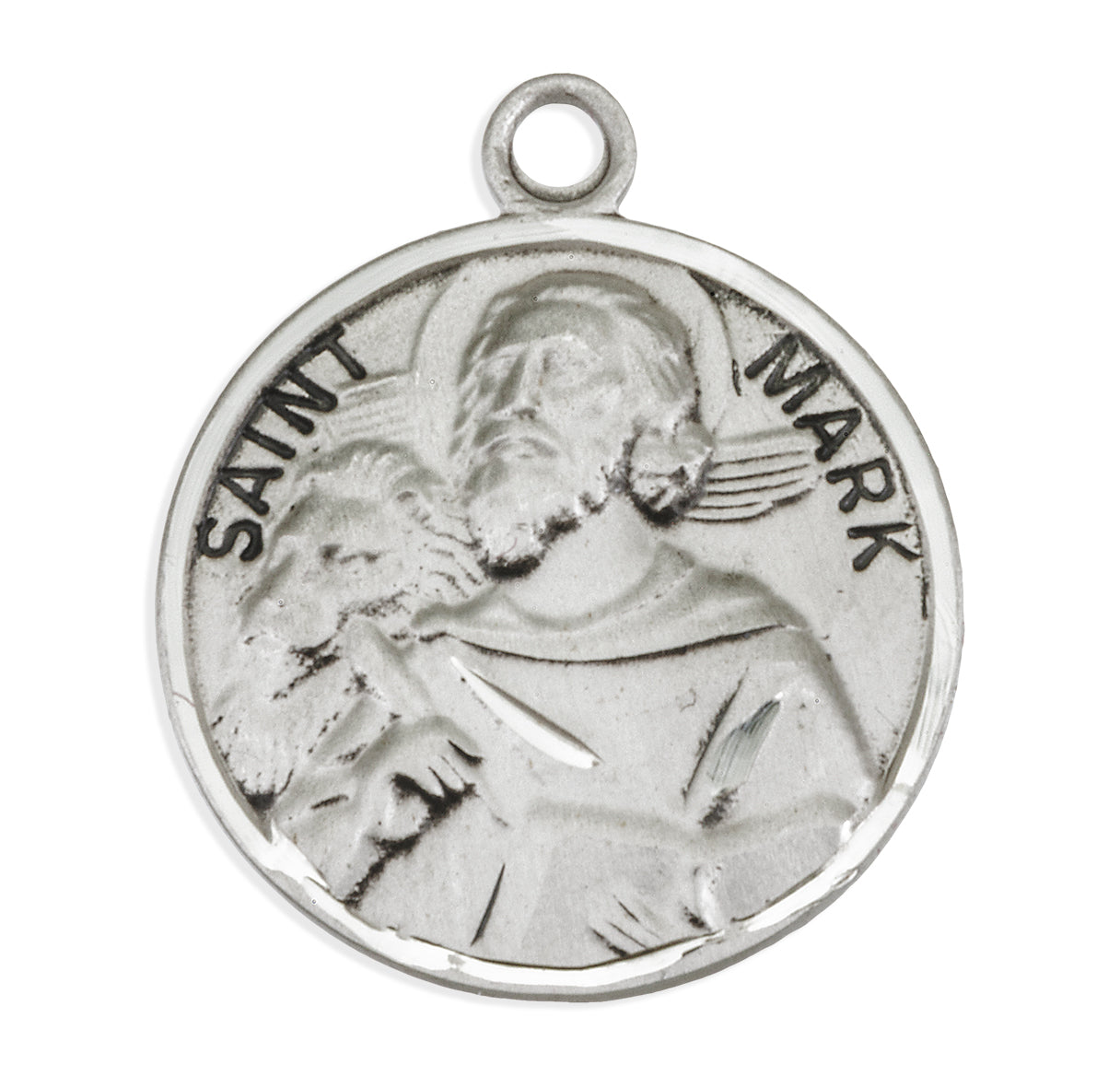Patron Saint Mark Round Sterling Silver Medal Pendant with Chain