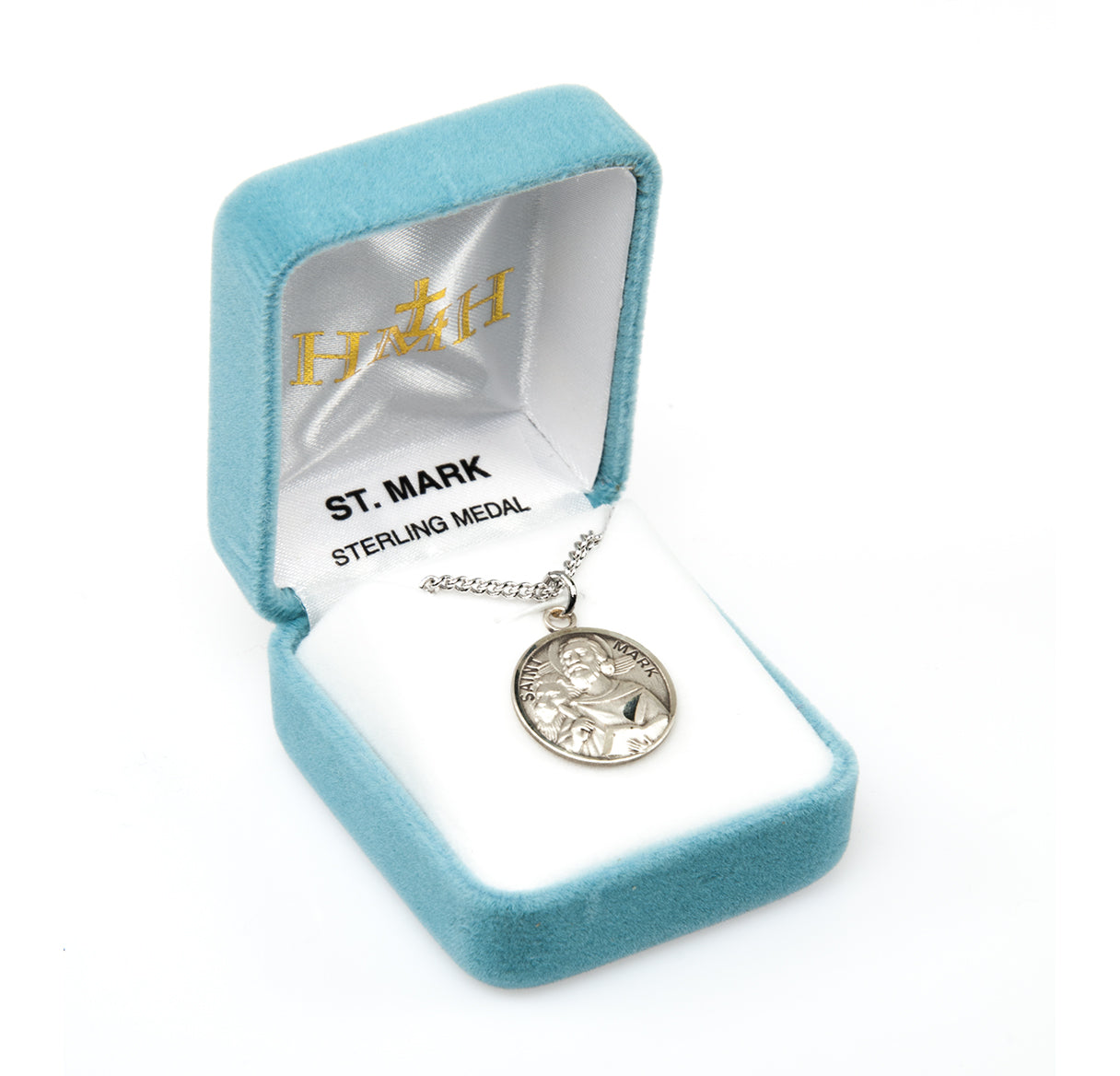 Patron Saint Mark Round Sterling Silver Medal Pendant with Chain