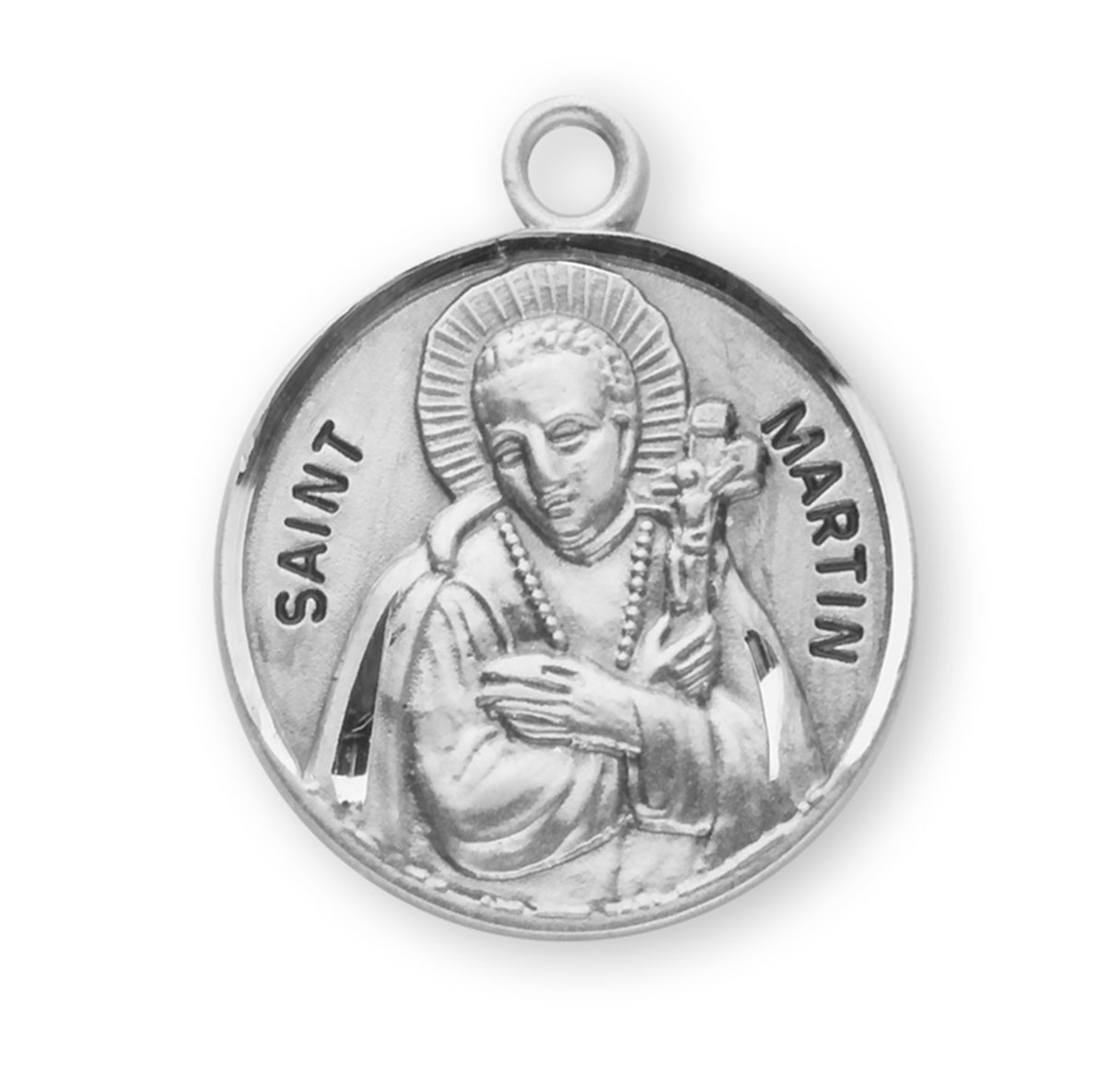Patron Saint Martin De Porres Round Sterling Silver Medal Pendant with Chain