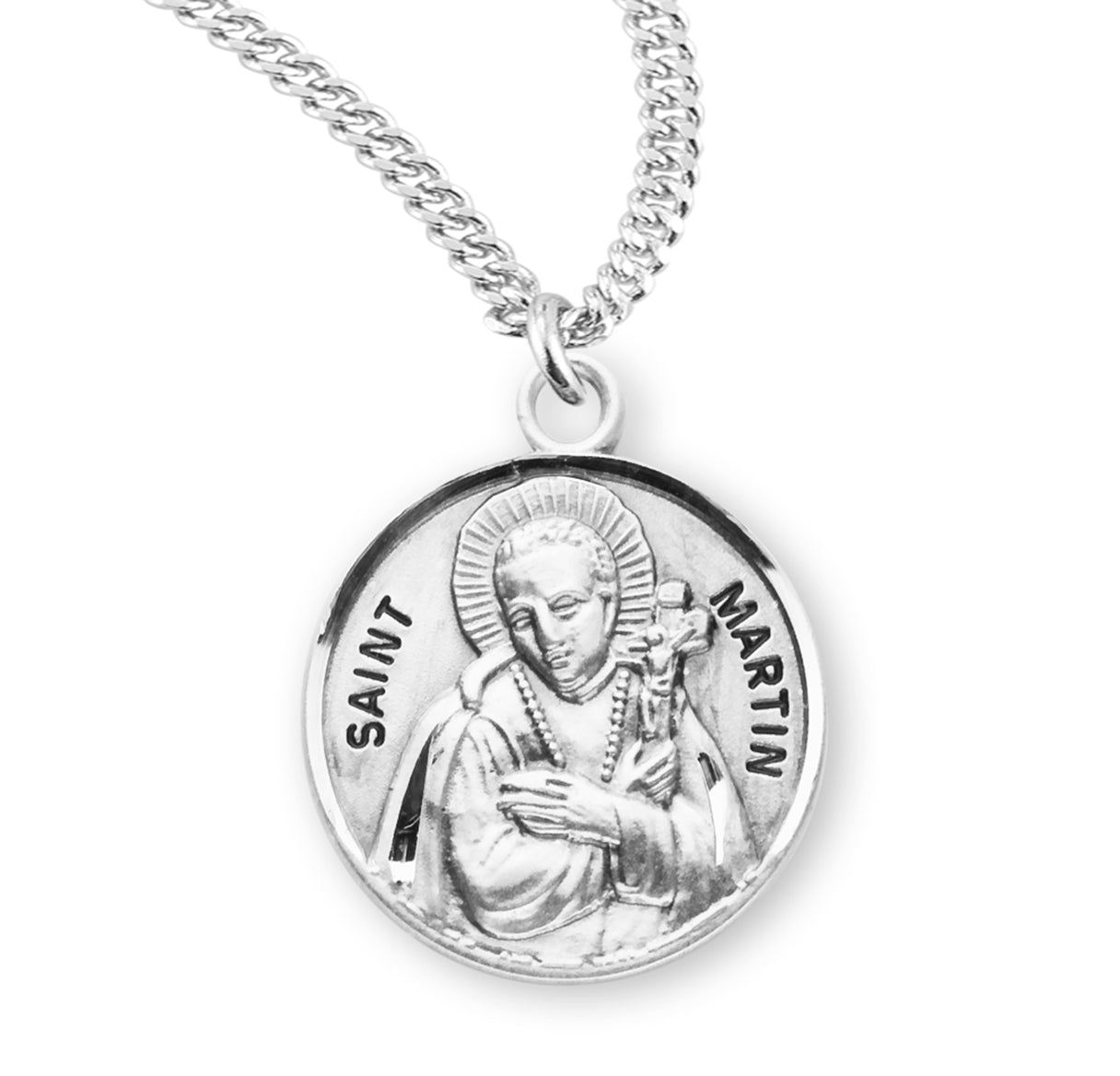 Patron Saint Martin De Porres Round Sterling Silver Medal Pendant with Chain