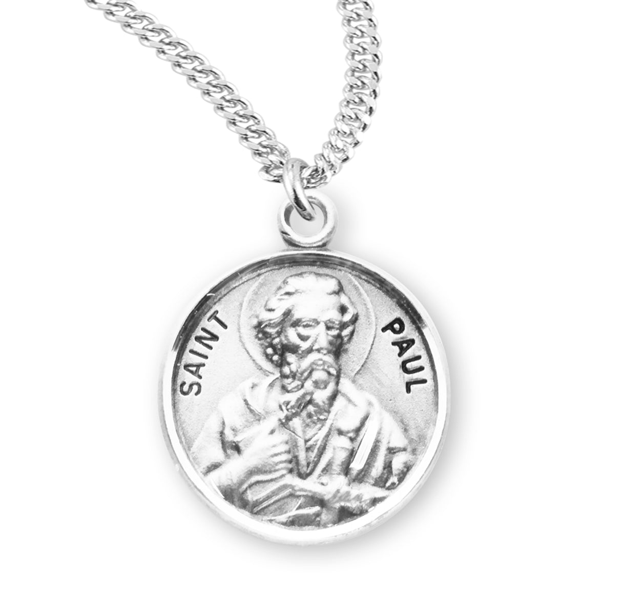 Patron Saint Paul Round Sterling Silver Medal Pendant with Chain