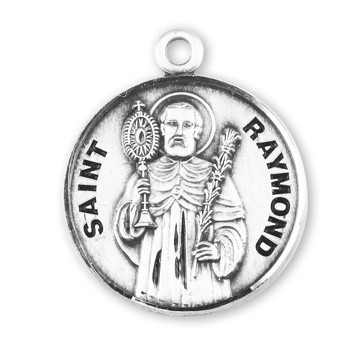 Patron Saint Raymond Round Sterling Silver Medal Pendant with Chain