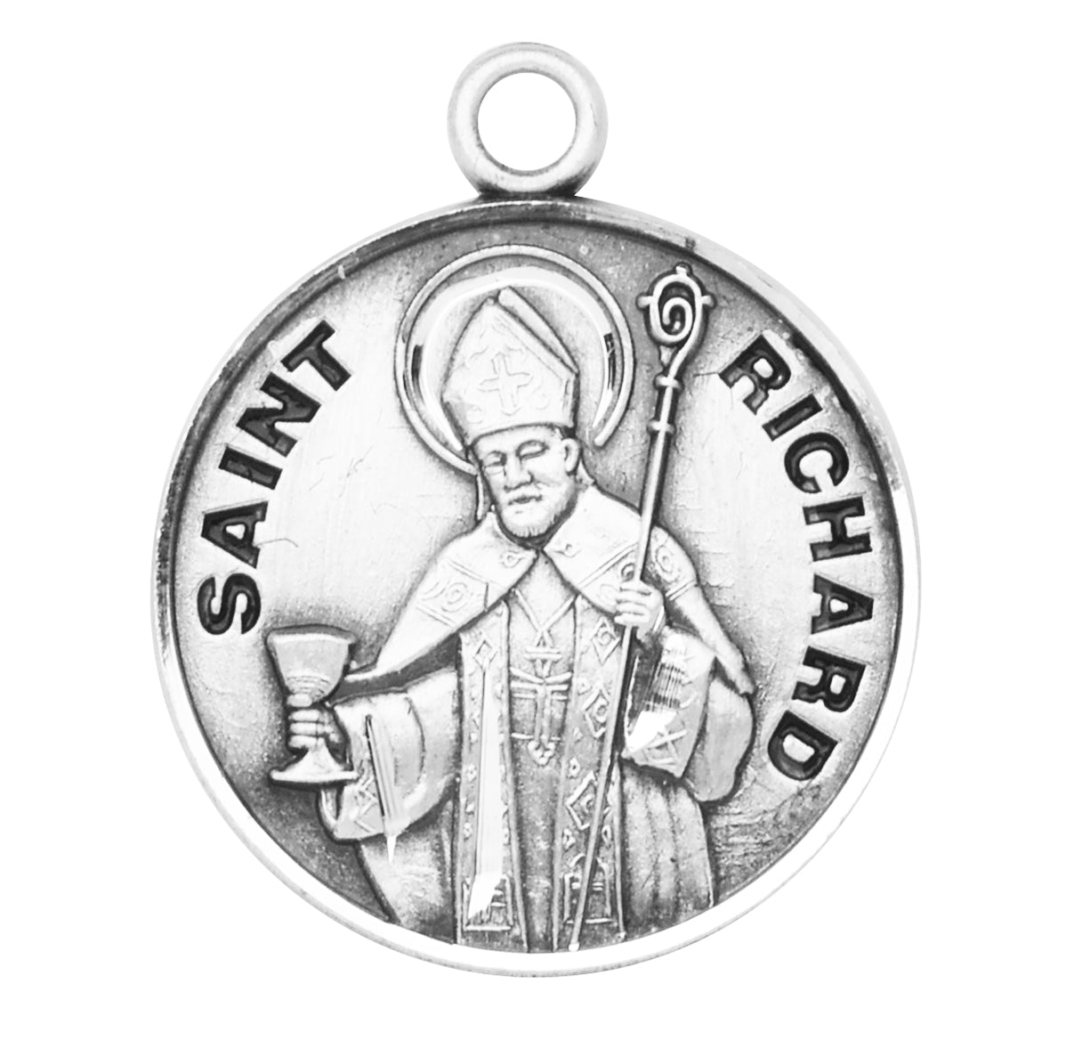Patron Saint Richard Round Sterling Silver Medal Pendant with Chain