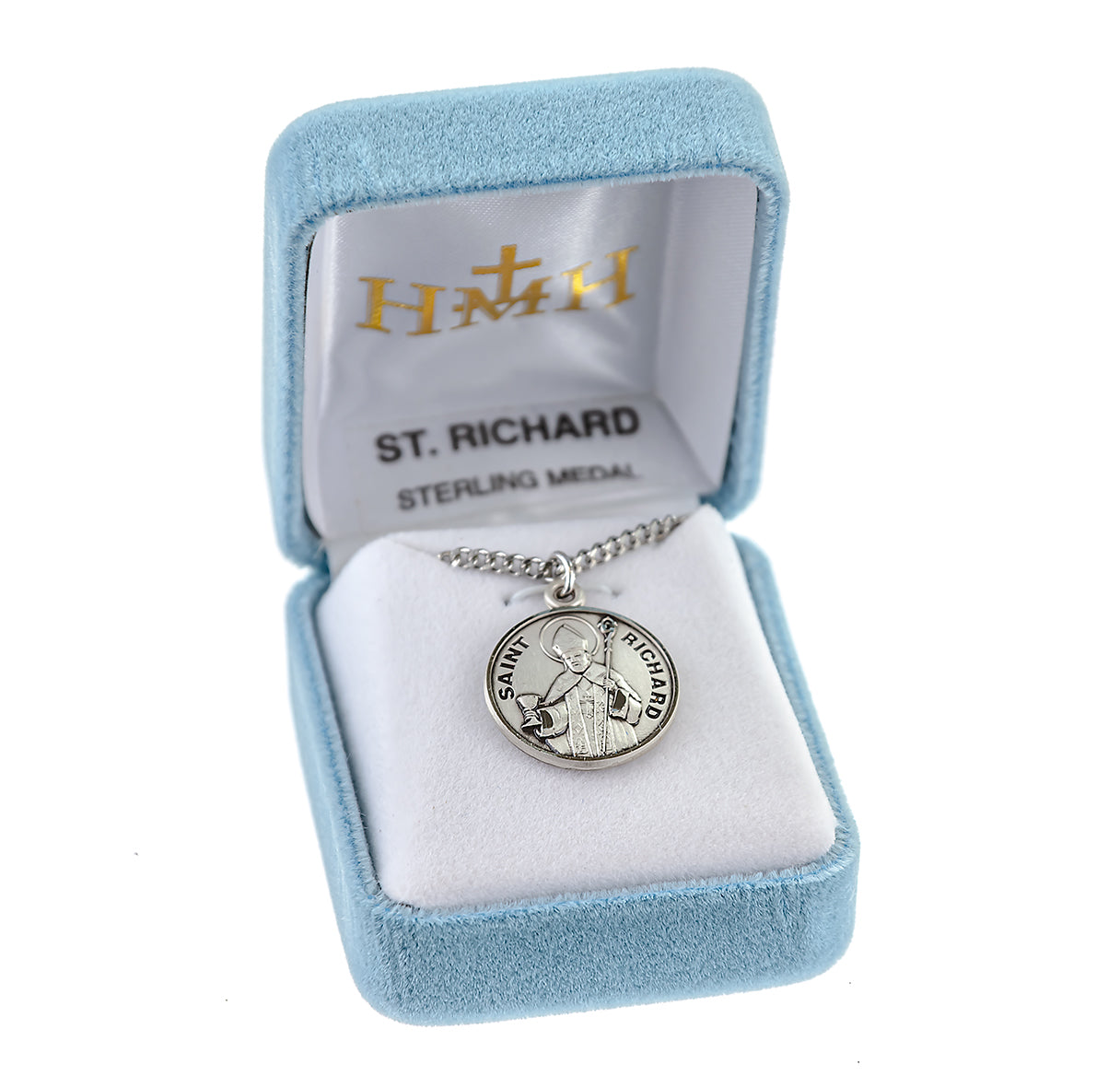 Patron Saint Richard Round Sterling Silver Medal Pendant with Chain