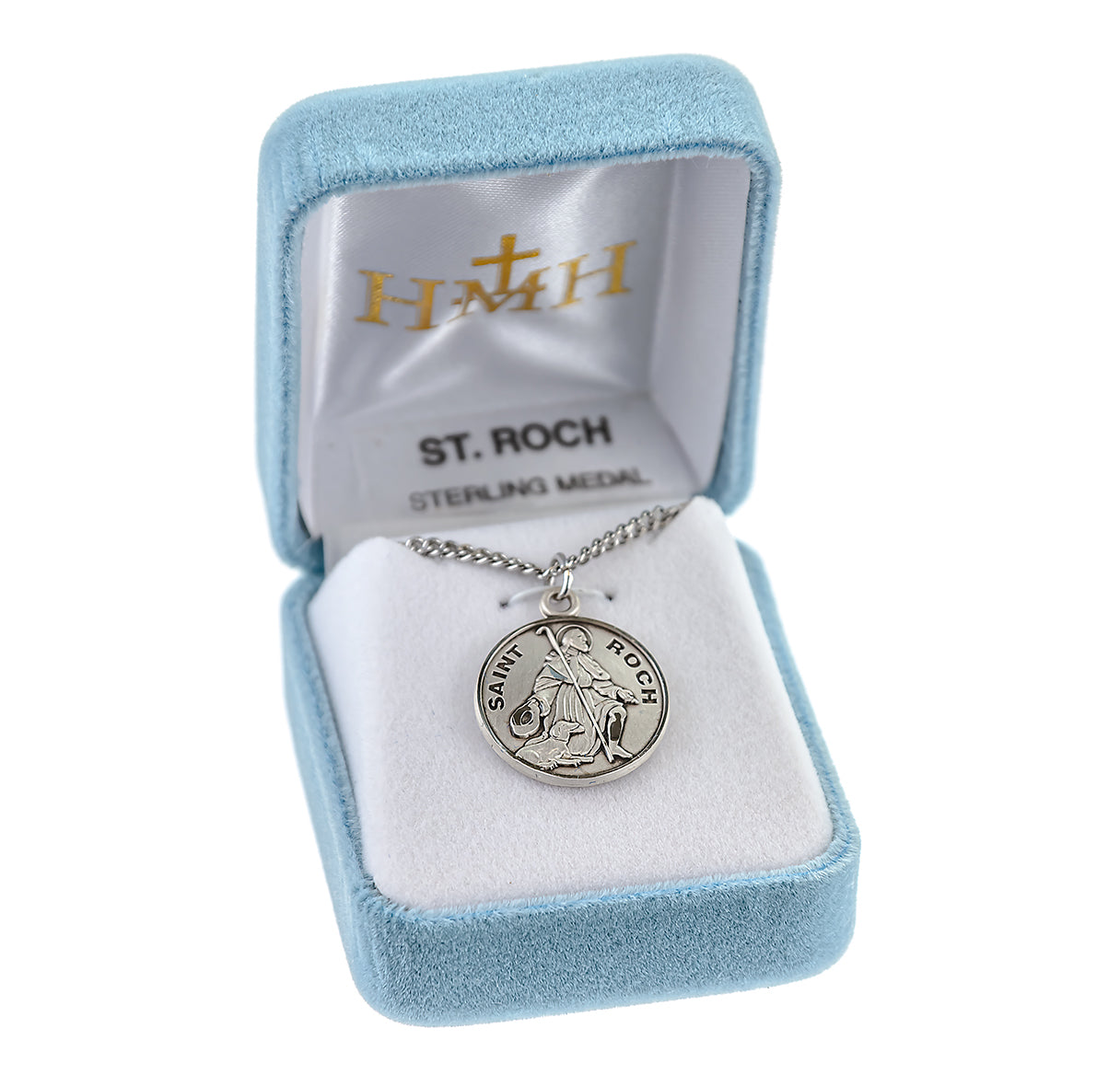 Patron Saint Roch Round Sterling Silver Medal Pendant with Chain