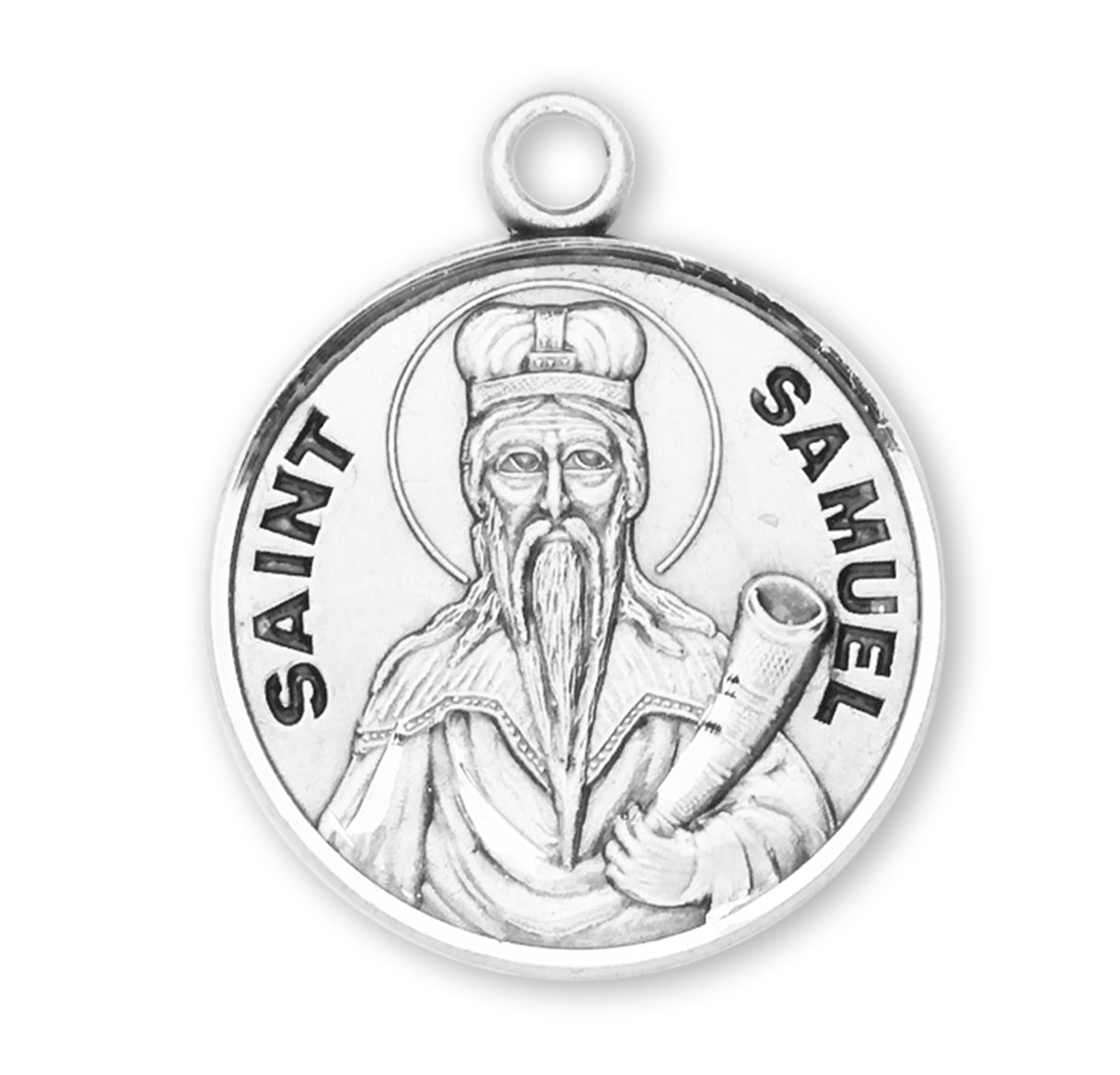 Patron Saint Samuel Round Sterling Silver Medal Pendant with Chain