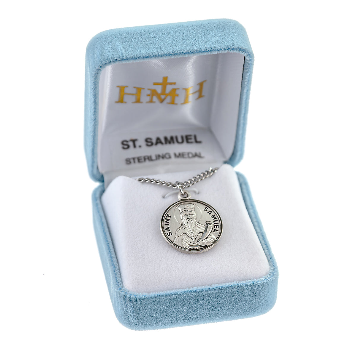 Patron Saint Samuel Round Sterling Silver Medal Pendant with Chain