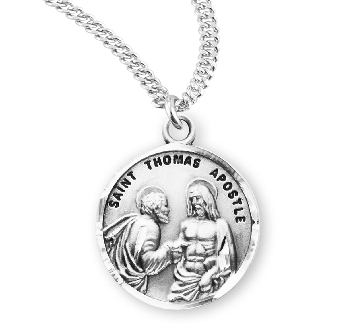 Patron Saint Thomas the Apostle Round Sterling Silver Medal Pendant with Chain