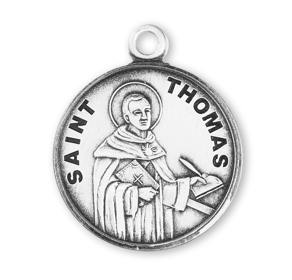 Patron Saint Thomas Aquinas Round Sterling Silver Medal Pendant with Chain