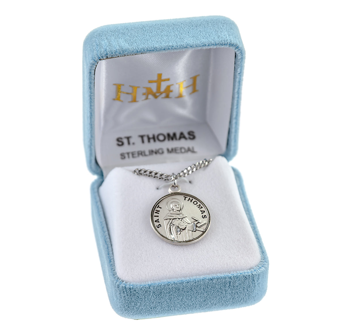 Patron Saint Thomas Aquinas Round Sterling Silver Medal Pendant with Chain