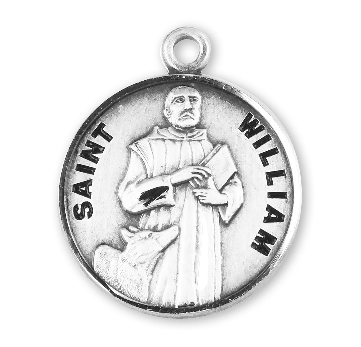Patron Saint William Round Sterling Silver Medal Pendant with Chain