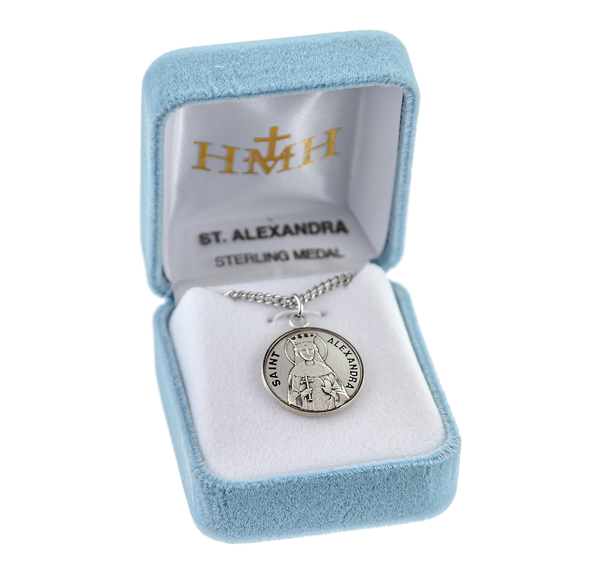 Patron Saint Alexandra Round Sterling Silver Medal Pendant with Chain