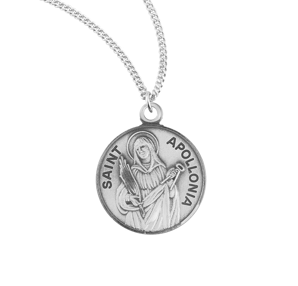 Patron Saint Apollonia Round Sterling Silver Medal Pendant with Chain