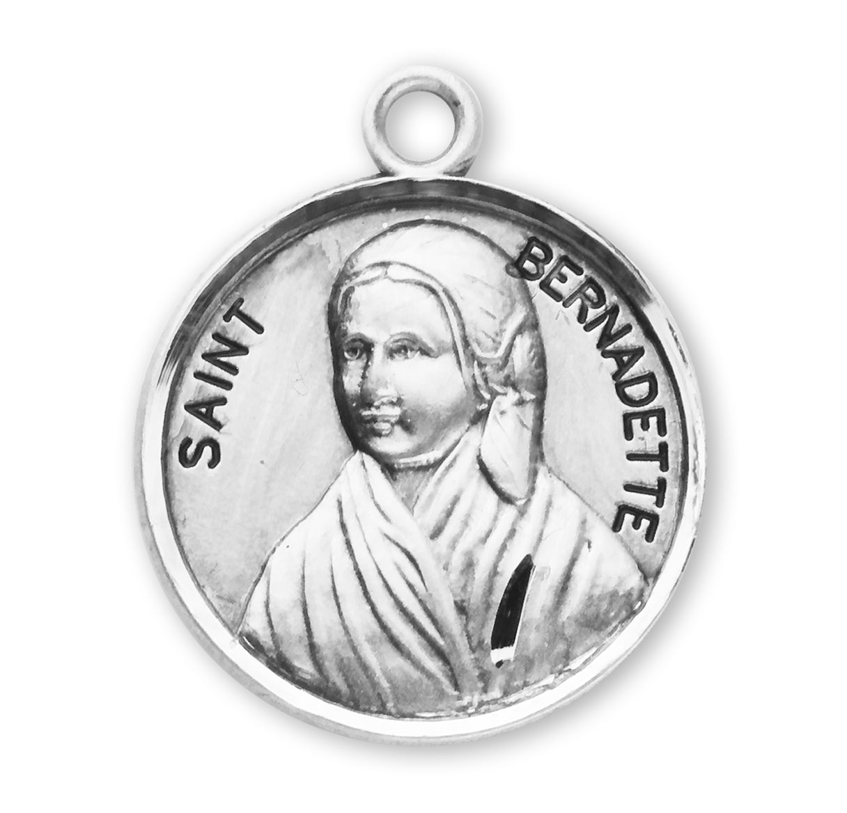 Patron Saint Bernadette Round Sterling Silver Medal Pendant with Chain