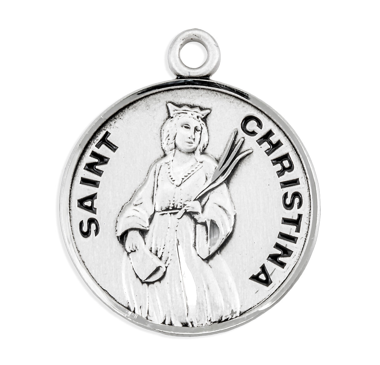 Patron Saint Christina Round Sterling Silver Medal Pendant with Chain
