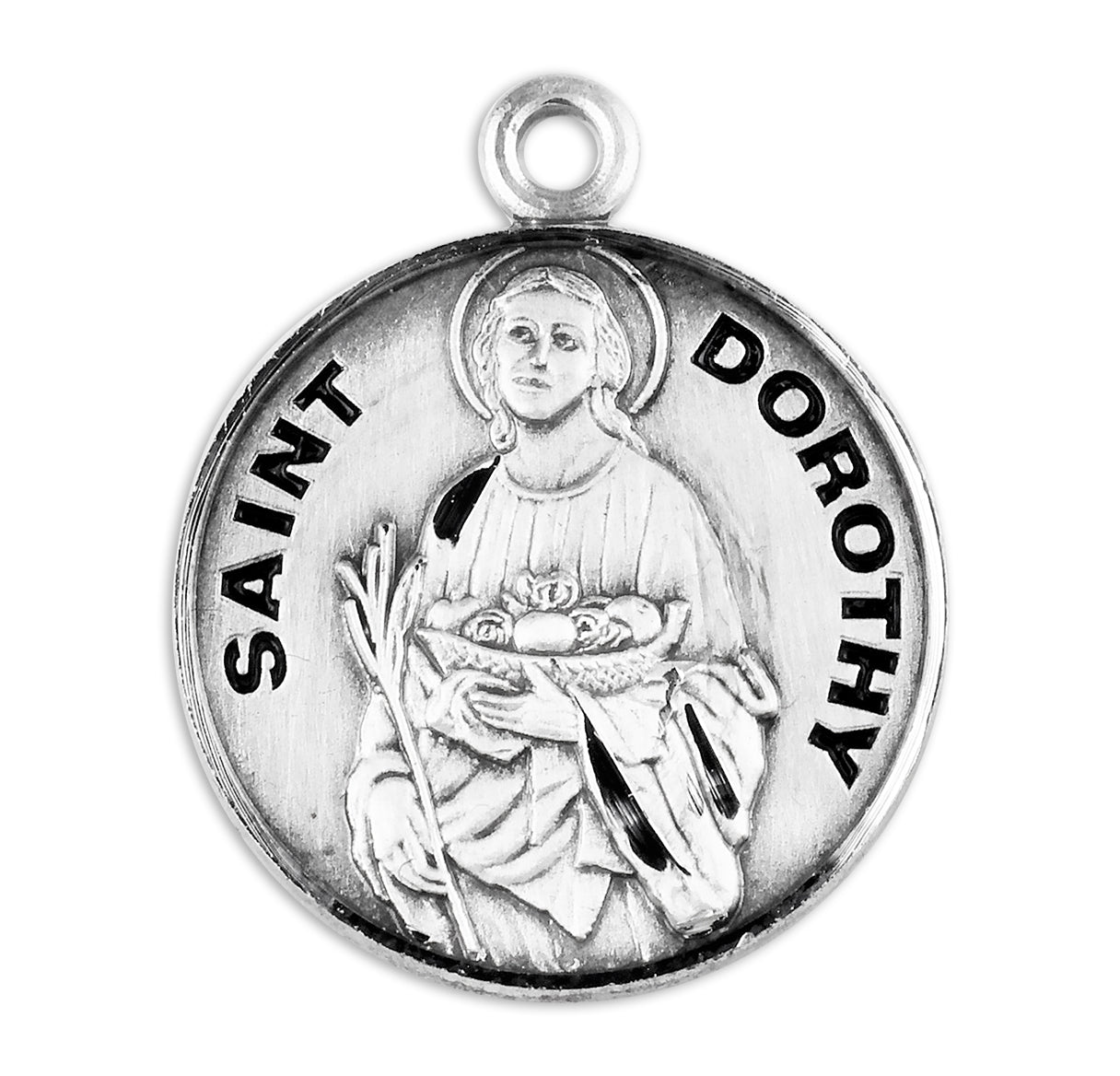 Patron Saint Dorothy Round Sterling Silver Medal Pendant with Chain