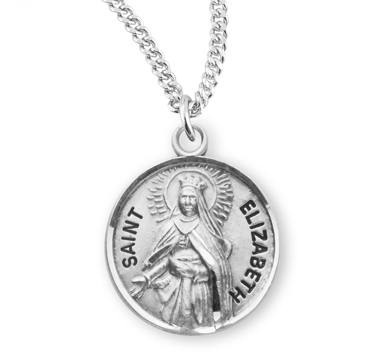 Patron Saint Elizabeth Round Sterling Silver Medal Pendant with Chain