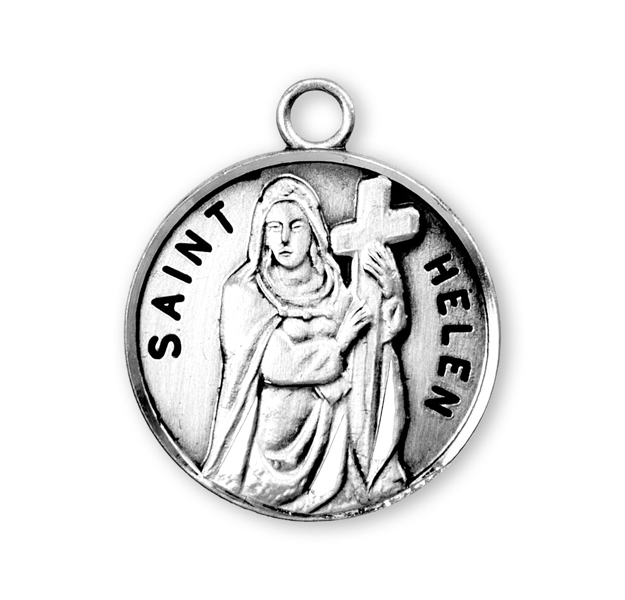 Patron Saint Helen Round Sterling Silver Medal Pendant with Chain