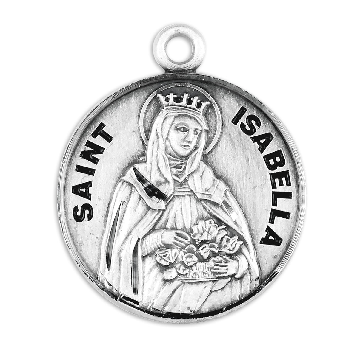 Patron Saint Isabella Round Sterling Silver Medal Pendant with Chain