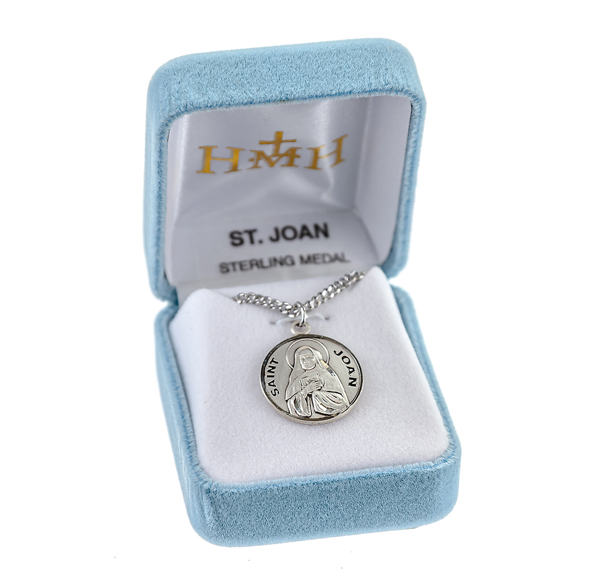 Patron Saint Joan Round Sterling Silver Medal Pendant with Chain