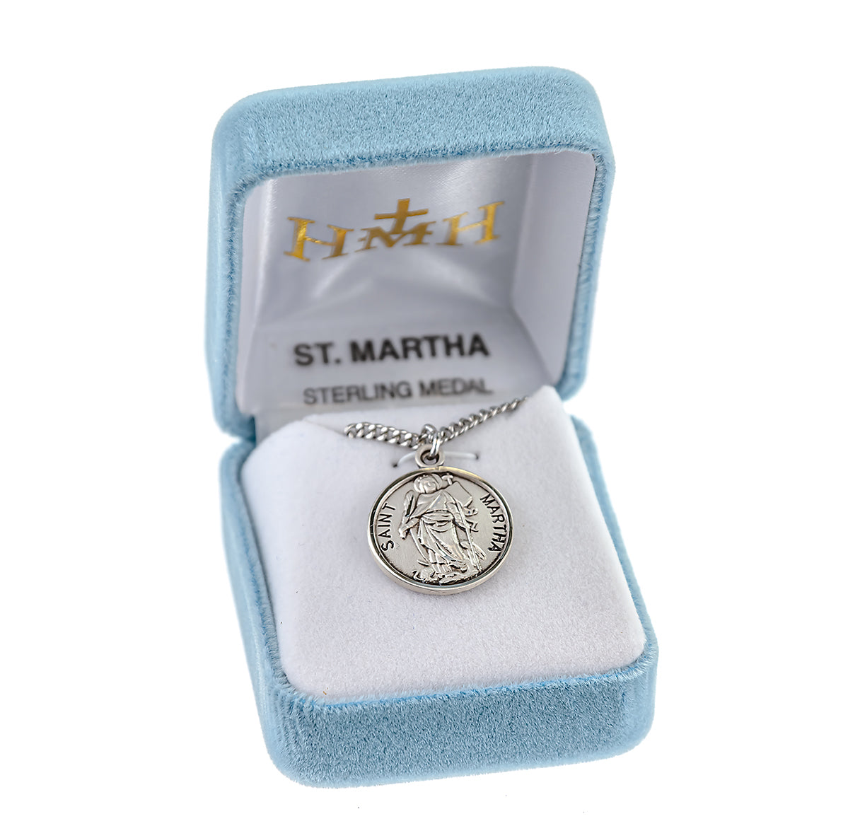 Patron Saint Martha Round Sterling Silver Medal Pendant with Chain