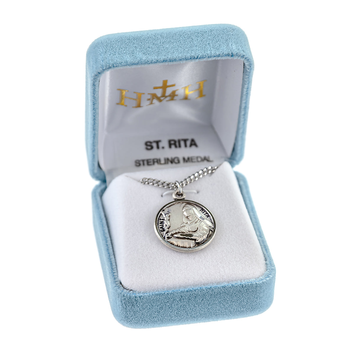 Patron Saint Rita Round Sterling Silver Medal Pendant with Chain