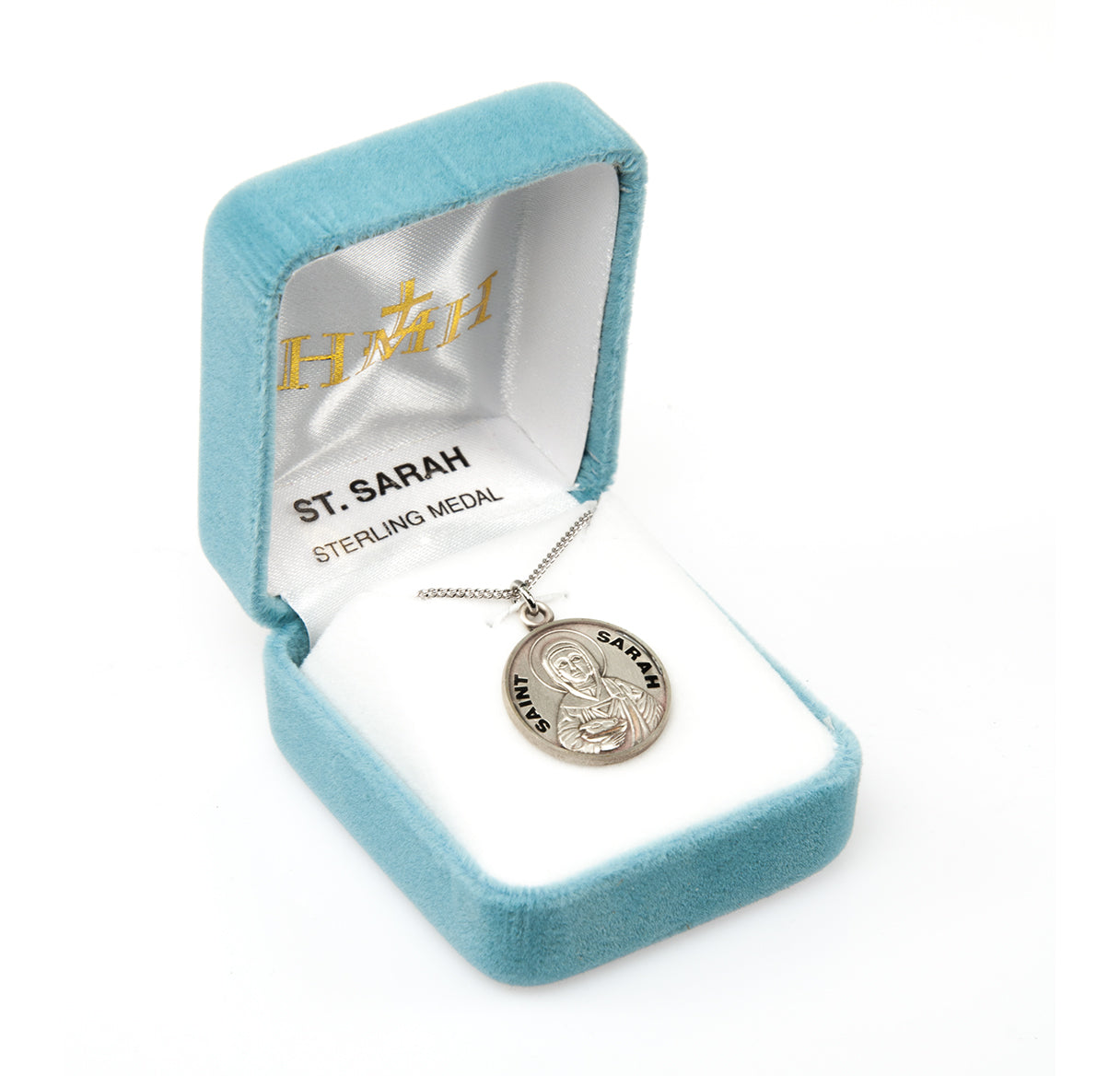 Patron Saint Sarah Round Sterling Silver Medal Pendant with Chain