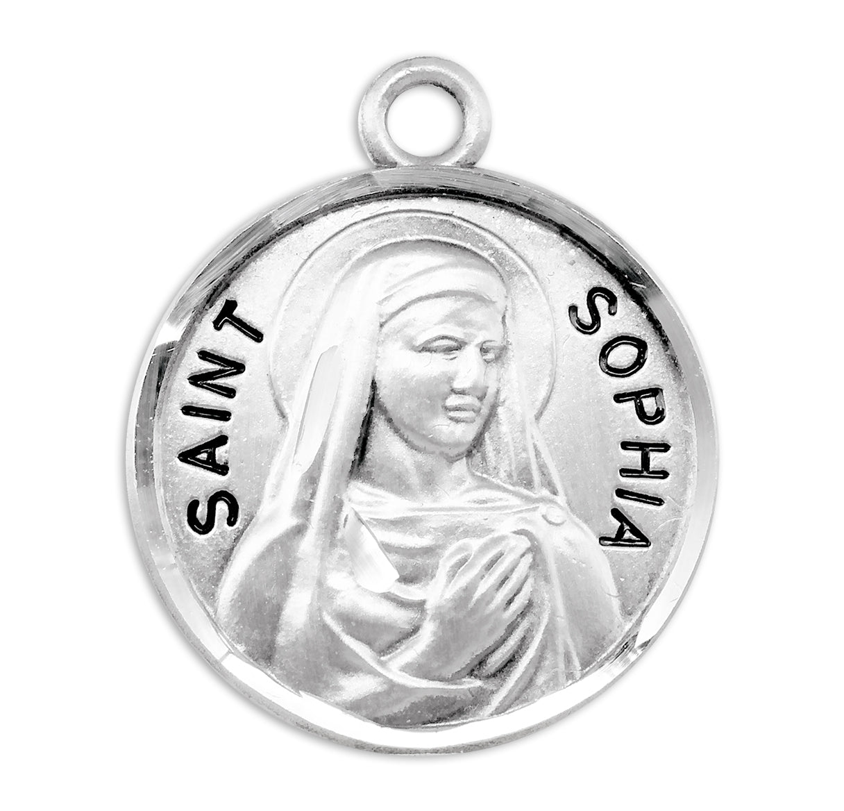 Patron Saint Sophia Round Sterling Silver Medal Pendant with Chain