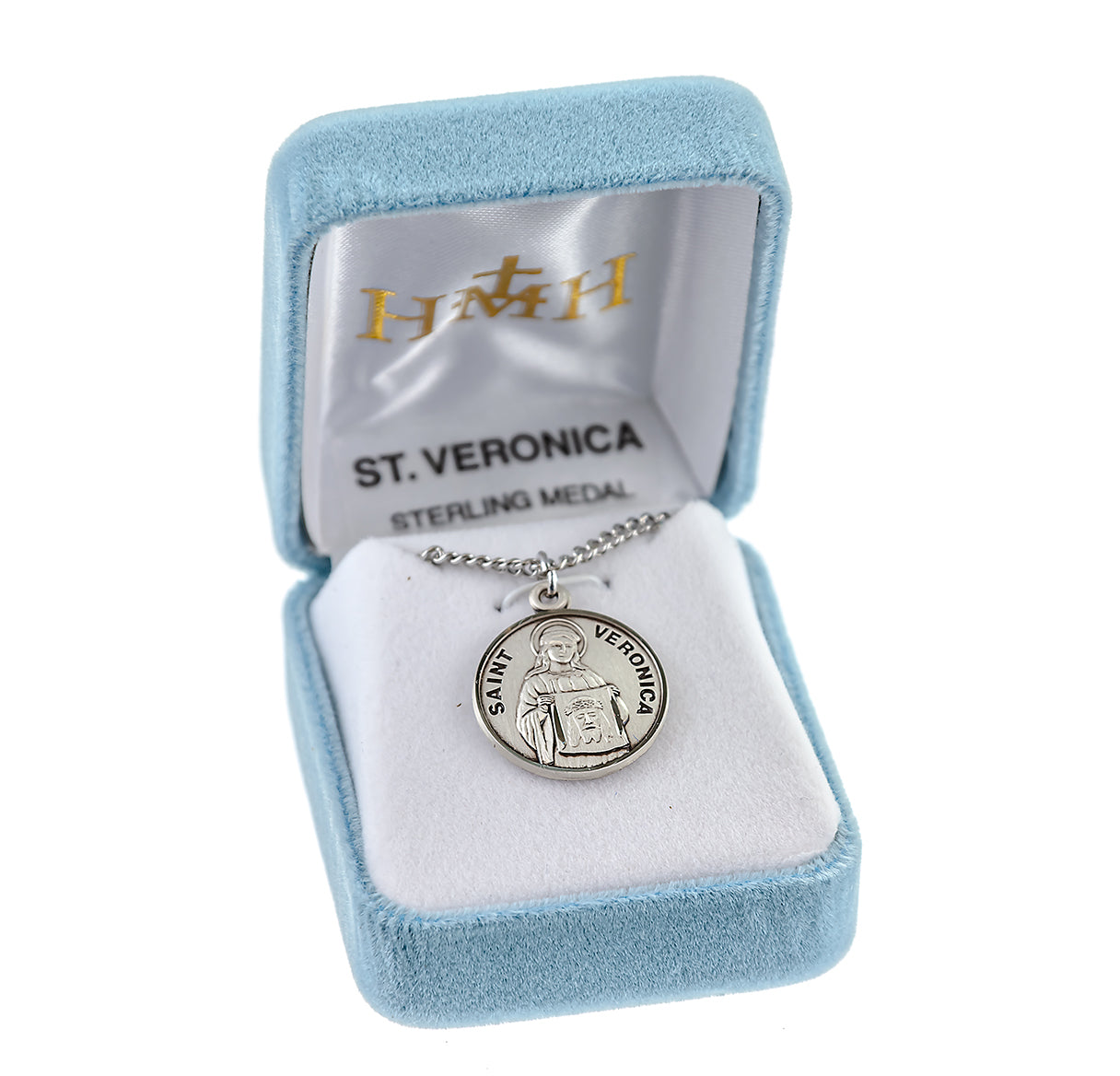 Patron Saint Veronica Round Sterling Silver Medal Pendant with Chain