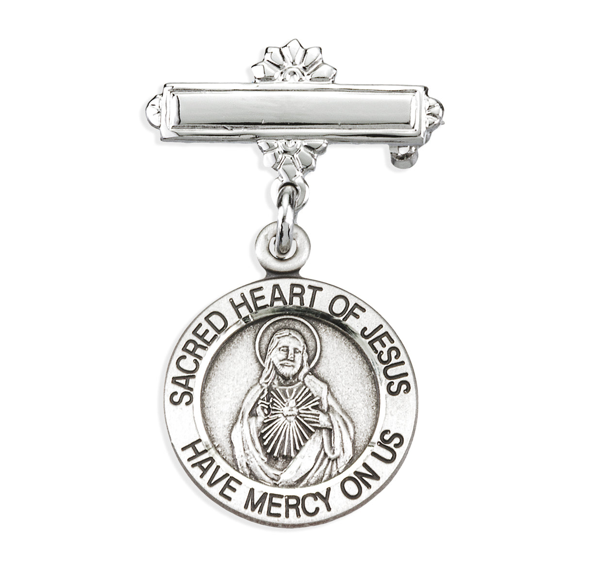 Sterling Silver Sacred Heart of Jesus Medal on a Plated Bar Pin