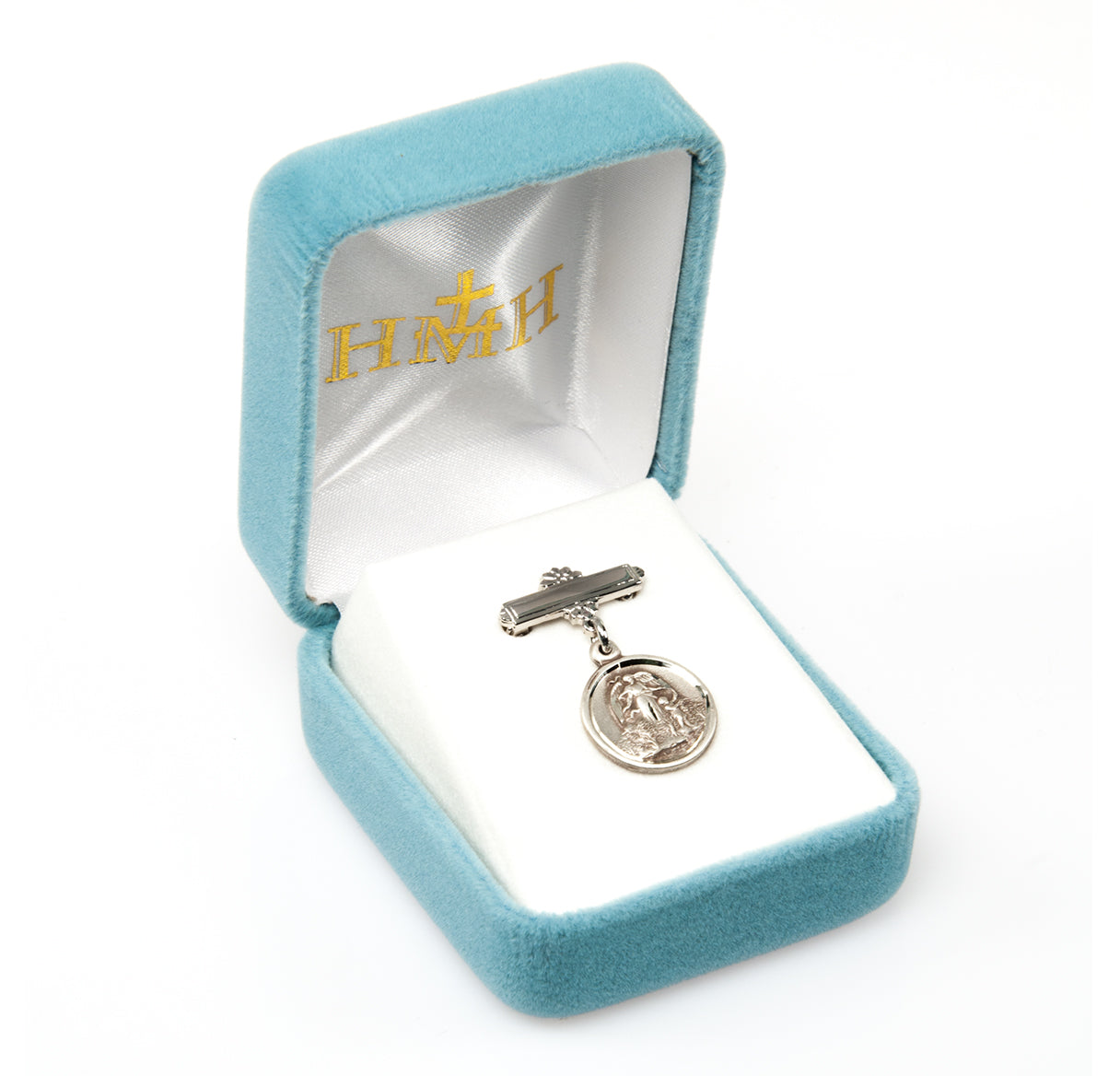 Sterling Silver Baby Guardian Angel Medal on a Bar Pin