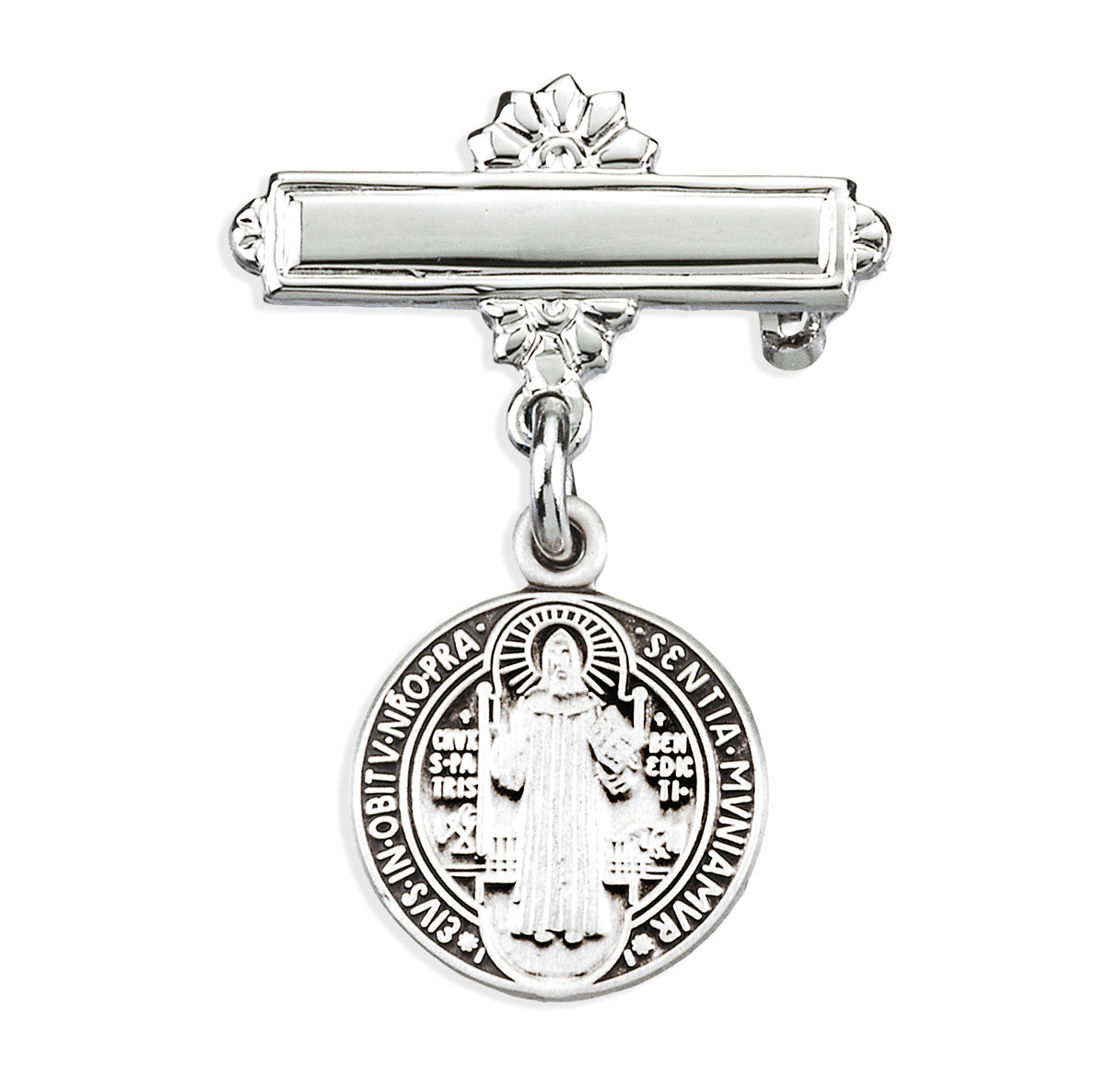 Sterling Silver Saint Benedict Medal on a Bar Pin