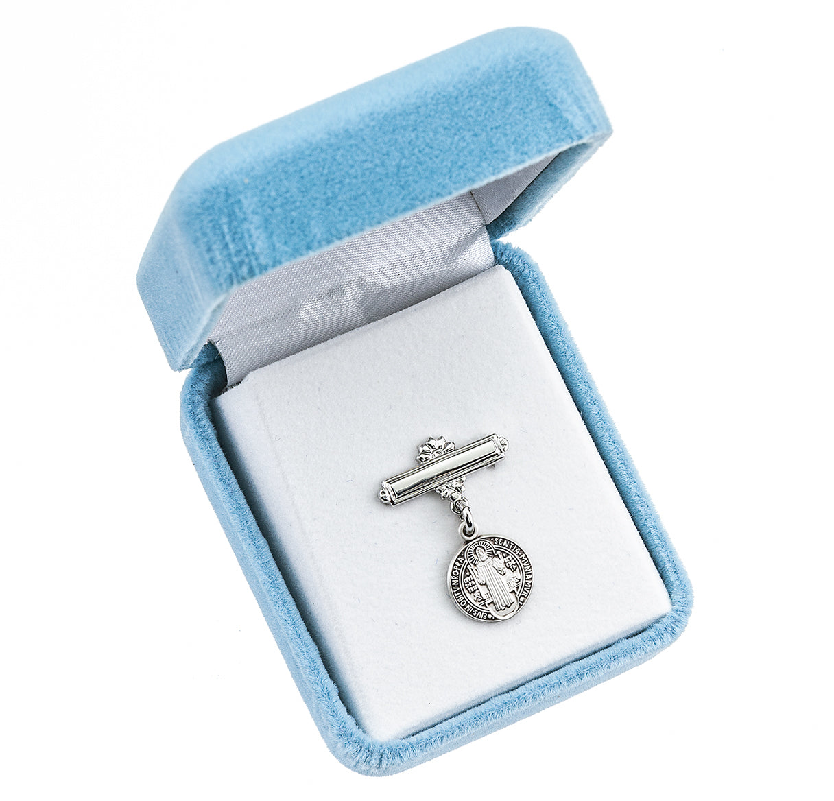 Sterling Silver Saint Benedict Medal on a Bar Pin