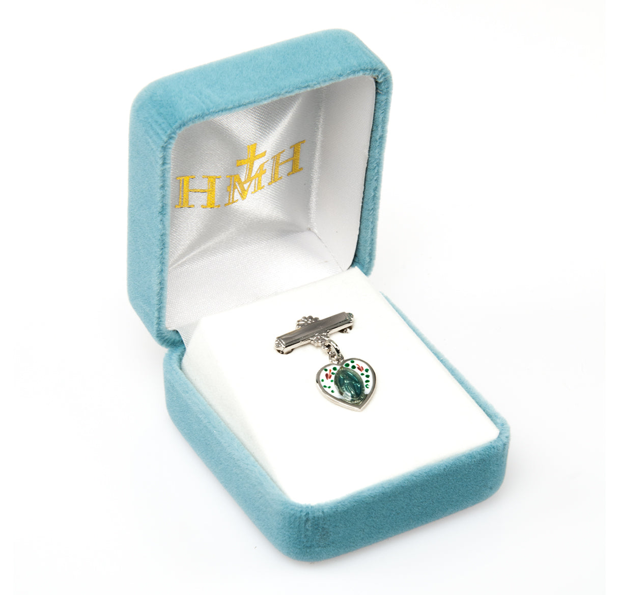 Enameled Oval Fancy Edge Sterling Silver Baby Miraculous Baby Medal on a Bar Pin