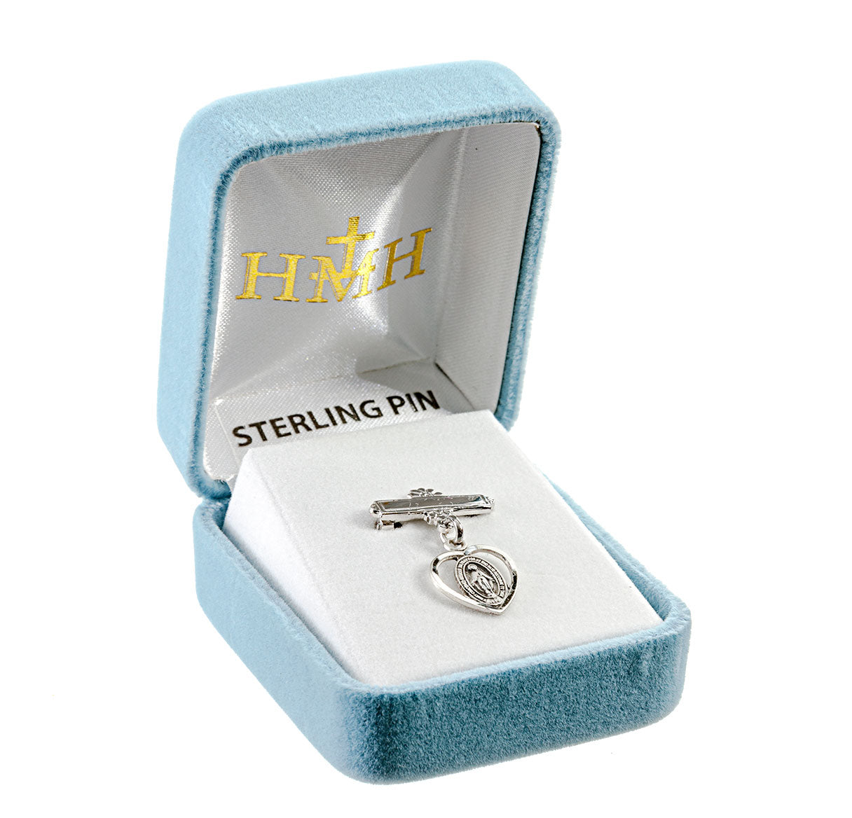 Sterling Silver Pierced Heart Baby Miraculous Medal on a Bar Pin