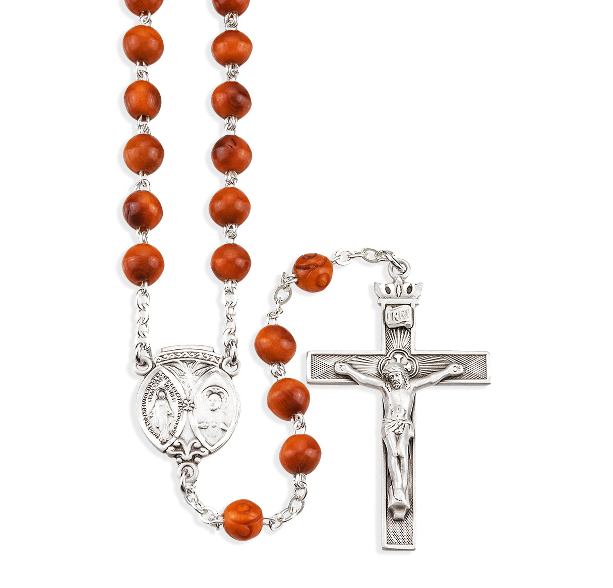 6mm Brown Round Cocoa Bead Rosary with Carved O.F. Beads