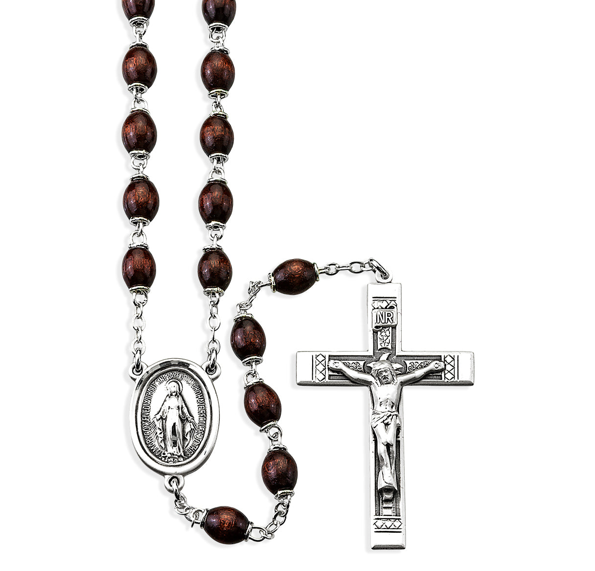 Maroon Oval Boxwood Rosary Sterling Crucifix and Centerpiece